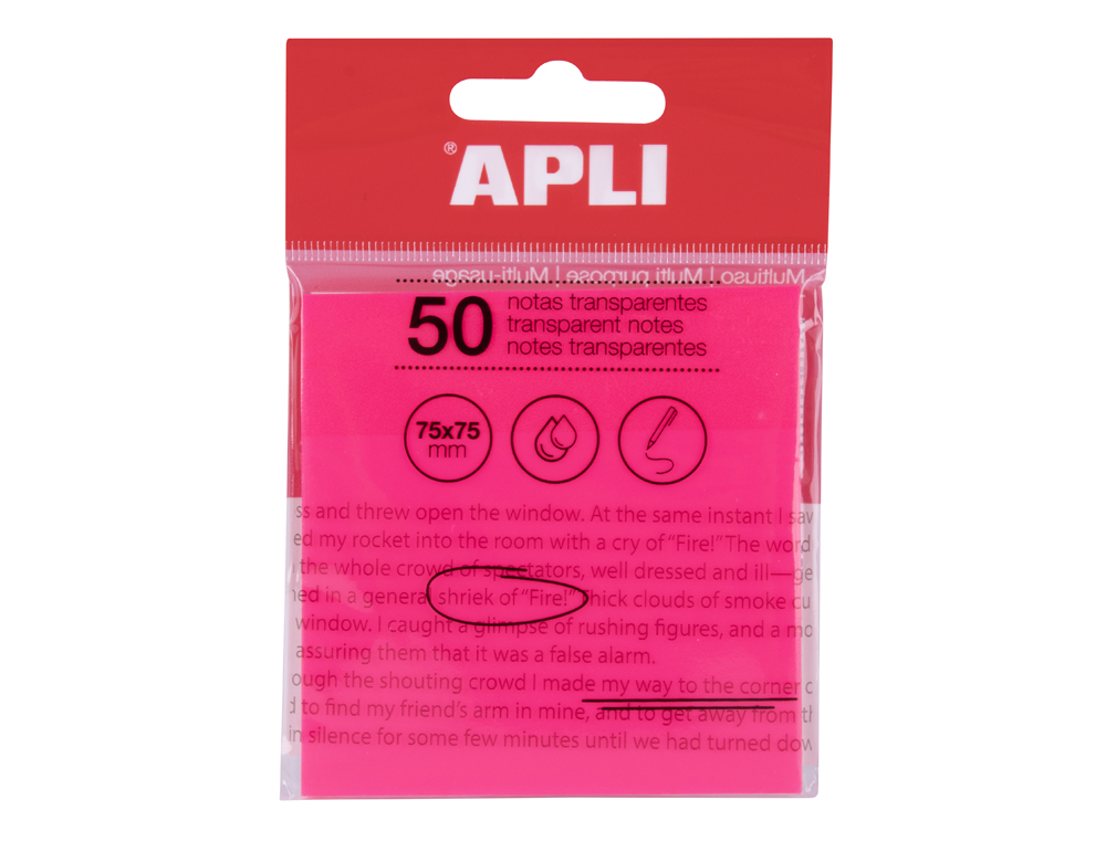 BLOC DE NOTAS ADHESIVAS QUITA Y PON APLI 75X75 MM 50 HOJAS TRANSPARENTE ROSA