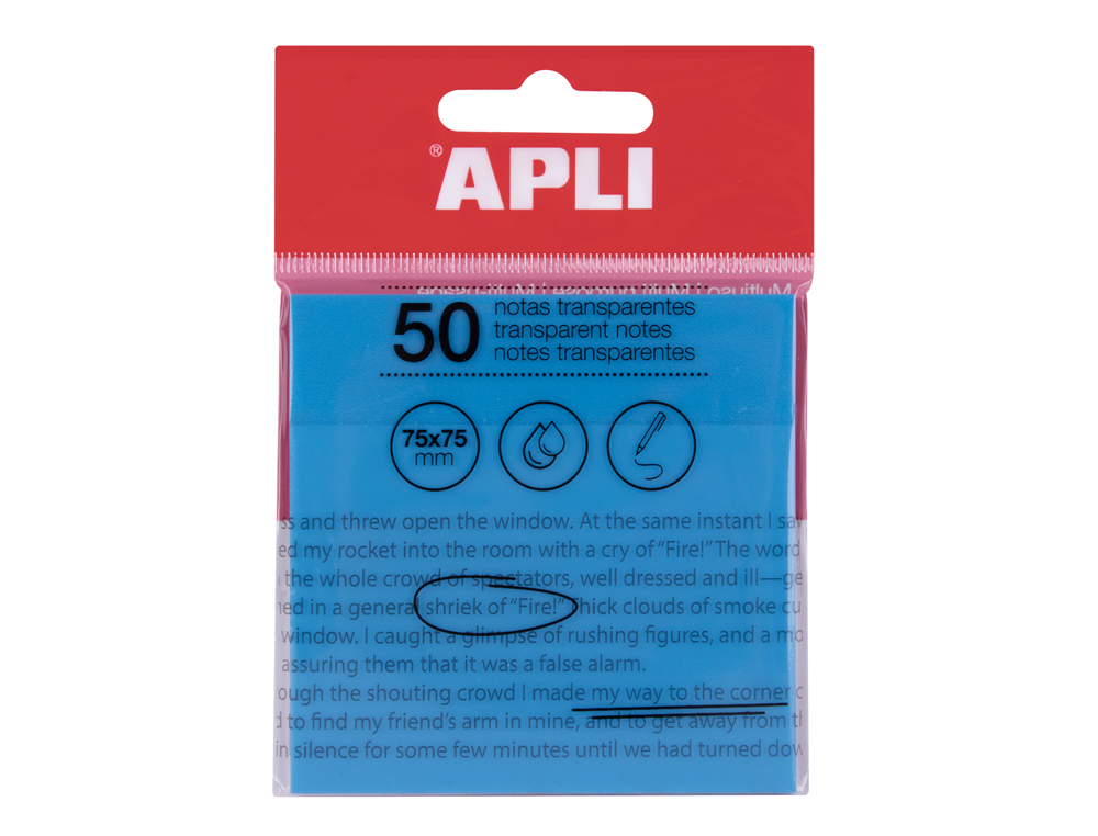 BLOC DE NOTAS ADHESIVAS QUITA Y PON APLI 75X75 MM 50 HOJAS TRANSPARENTE AZUL