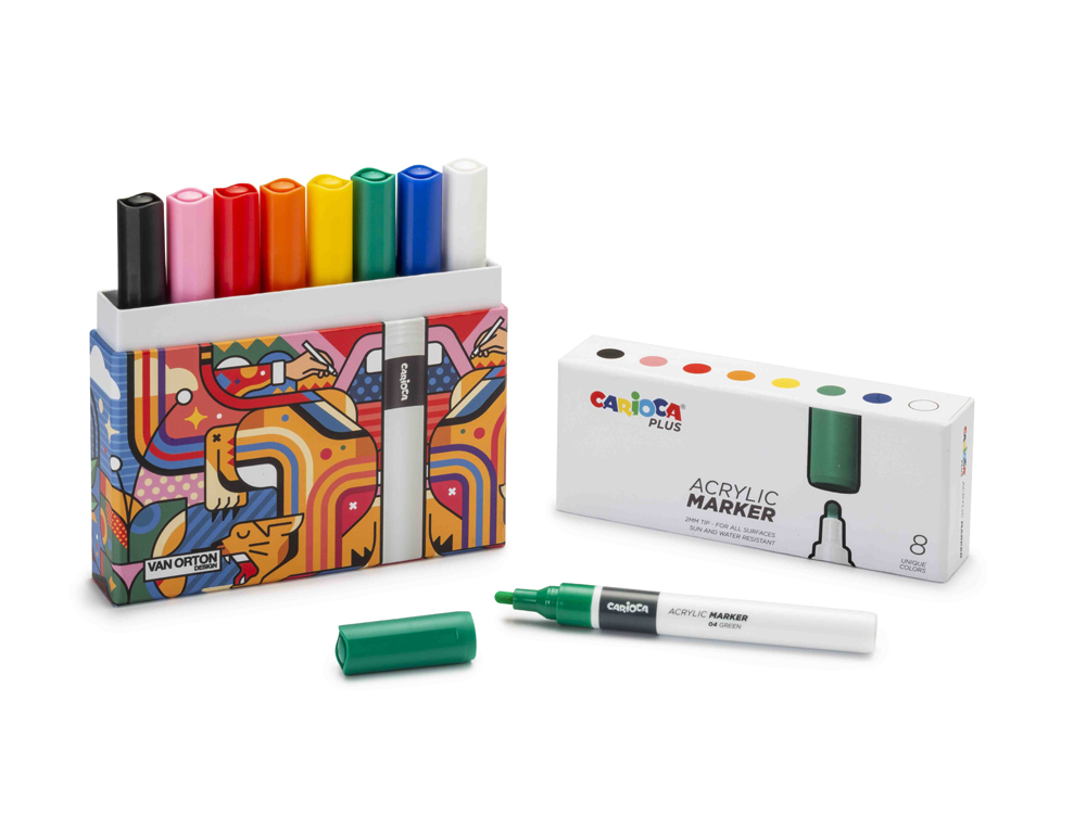 ROTULADOR CARIOCA PLUS ACRILICO CAJA PREMIUM DE 8 UNIDADES COLORES SURTIDOS