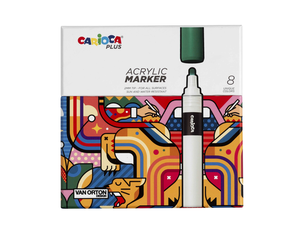 ROTULADOR CARIOCA PLUS ACRILICO CAJA PREMIUM DE 8 UNIDADES COLORES SURTIDOS