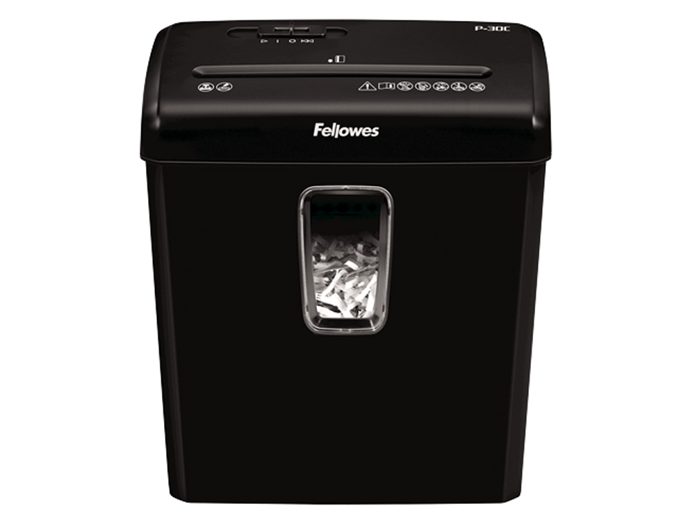 DESTRUCTORA DE DOCUMENTOS FELLOWES P30 CAPACIDAD DE CORTE 6 HOJAS 100 P4 DESTRUYE GRAPAS CLIPS Y TARJETAS