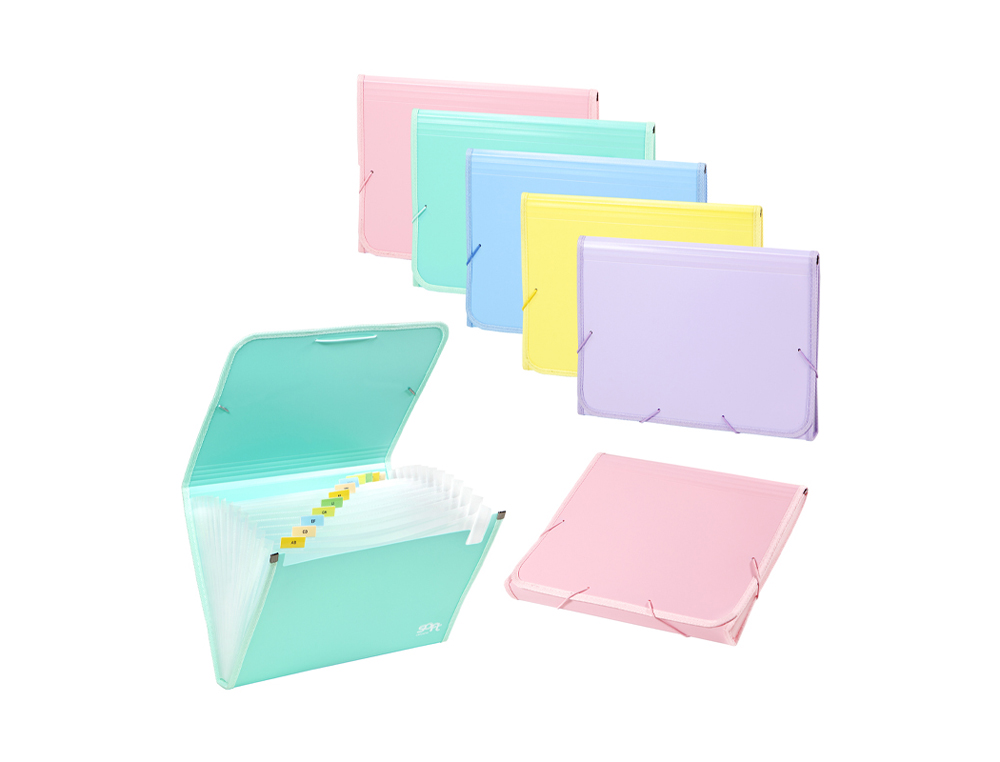 CARPETA CARCHIVO CLASIFICADORA ACORDEON 13 DEPARTAMENTOS POLIPROPILENO FOAM SOFT CON RIBETE Y GOMAS