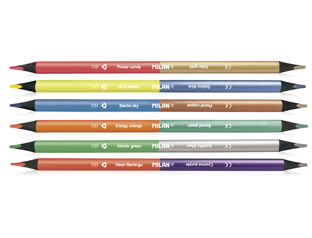 LAPICES DE COLORES MILAN BICOLOR TRIANGULARES MINA 2,9 MM FLUOR&METAL BLISTER DE 6 UNIDADES COLORES SURTIDOS