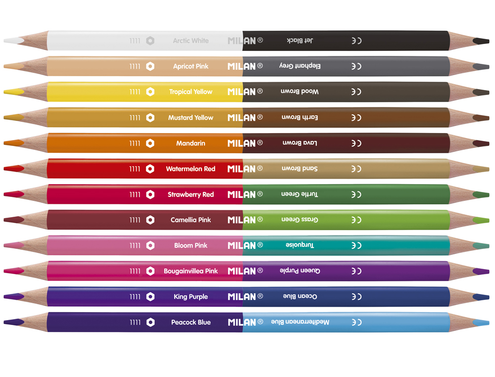 LAPICES DE COLORES MILAN BICOLOR TRIANGULARES MINA 2,9 MM CAJA DE 12 UNIDADES COLORES SURTIDOS