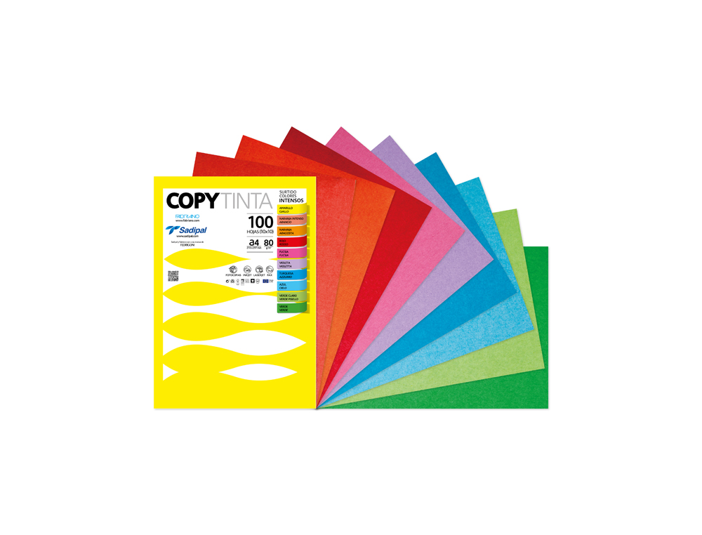 PAPEL COLOR FABRIANO DIN A4 80 GR 10 COLORES INTENSOS SURTIDOS PAQUETE DE 100 HOJAS 10XCOLOR