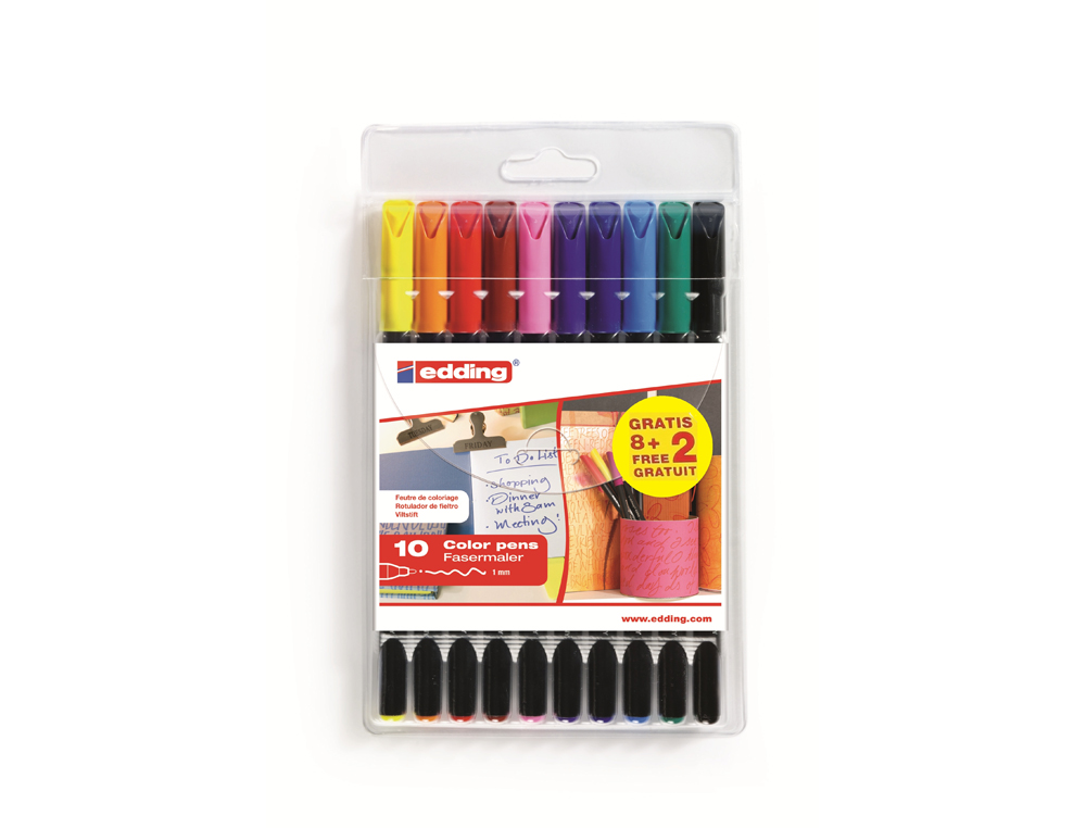 ROTULADOR EDDING PUNTA DE FIBRA 1200 ESTUCHE DE 8 UNIDADES COLORES SURTIDOS + 2 GRATIS