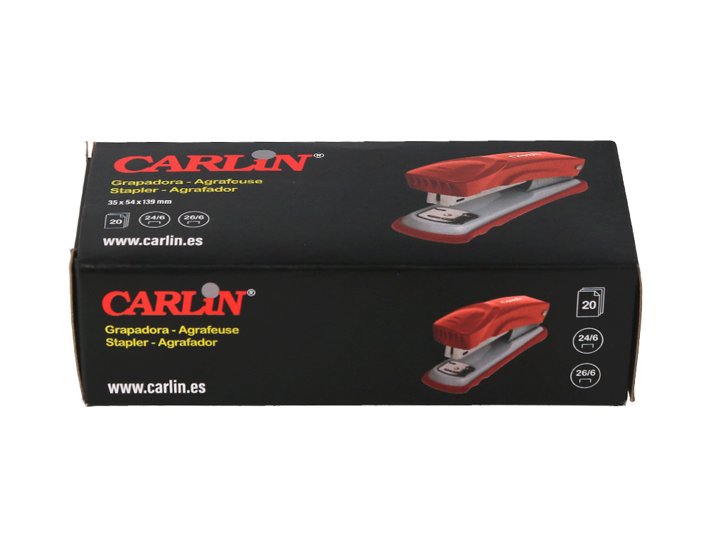 GRAPADORA CARLIN METALICA ROJA CAPACIDAD 20 HOJAS