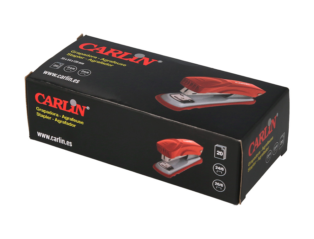 GRAPADORA CARLIN METALICA ROJA CAPACIDAD 20 HOJAS