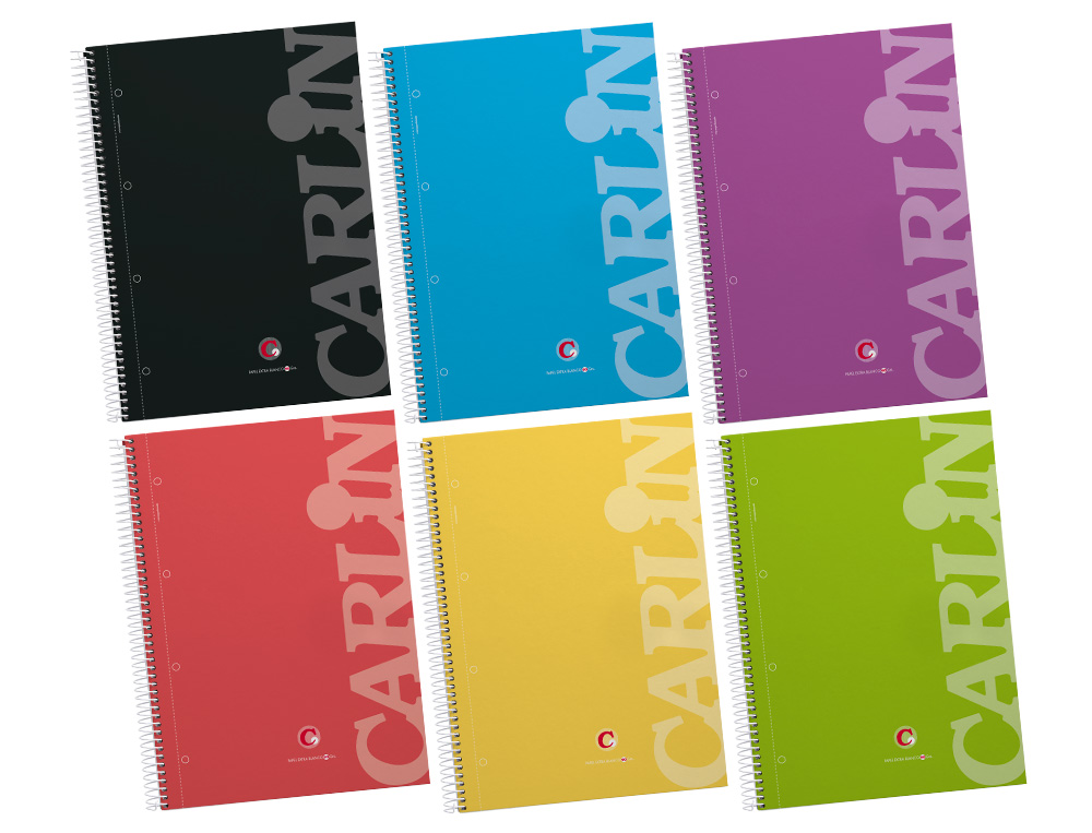 CUADERNO ESPIRAL CARLIN A4 MICRO TAPA FORRADA 120H 90 GR CUADRO 5MM 4 TALADROS 5 BANDAS6 COLORES SURTIDOS REFº 16017