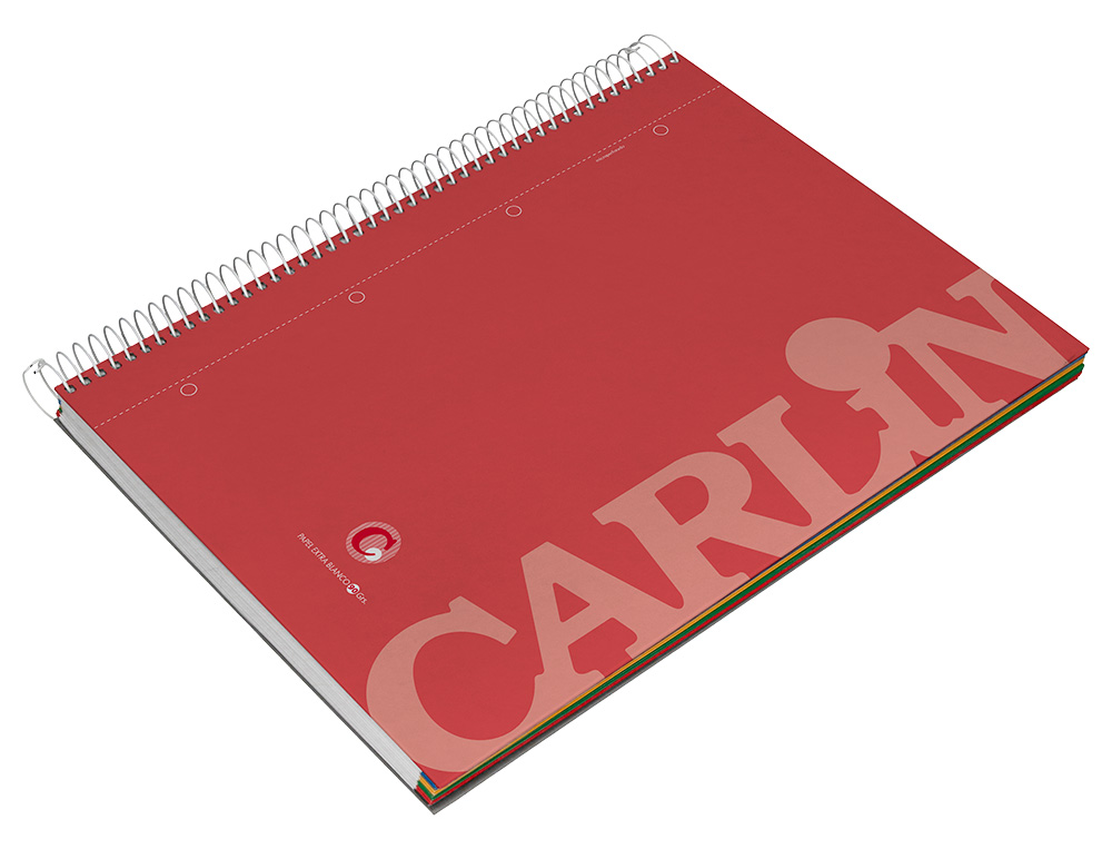 CUADERNO ESPIRAL CARLIN A4 MICRO TAPA FORRADA 120H 90 GR CUADRO 5MM 4 TALADROS 5 BANDAS6 COLORES SURTIDOS REFº 16017