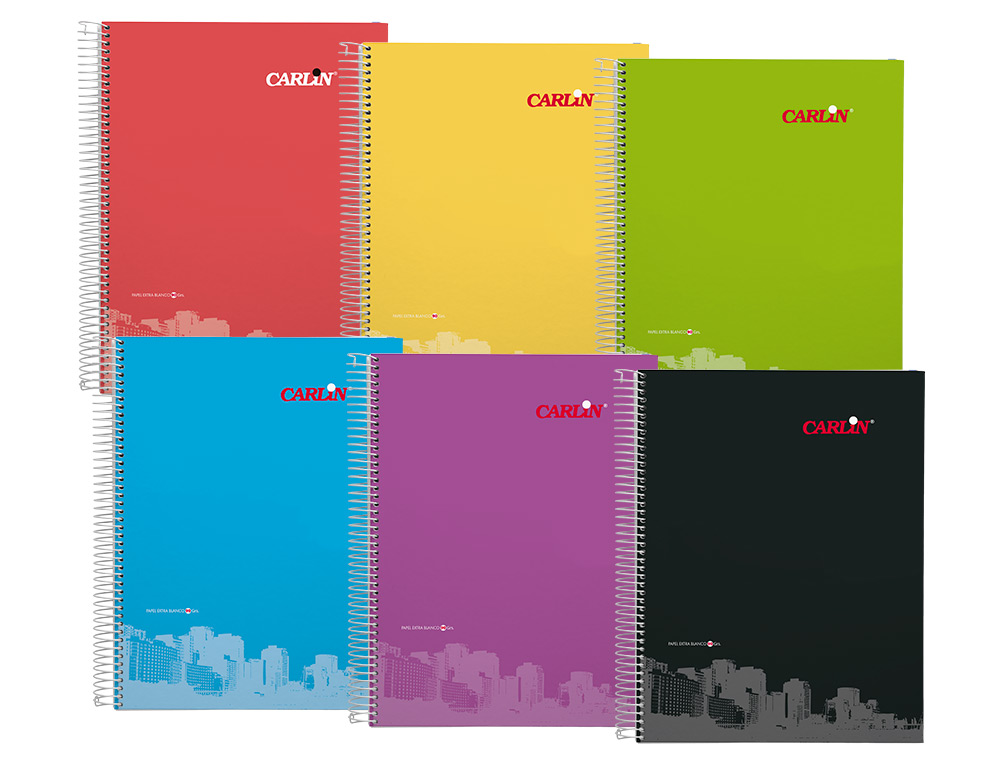 CUADERNO ESPIRAL CARLIN A4 TAPA FORRADA 80H 90GR CUADRO 4MM CON MARGEN 6 COLORES SRTOSREFº 16016