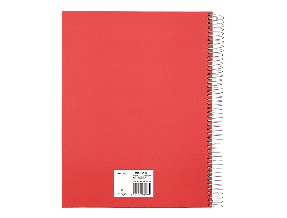 CUADERNO ESPIRAL CARLIN A4 TAPA FORRADA 80H 90GR CUADRO 4MM CON MARGEN 6 COLORES SRTOSREFº 16016