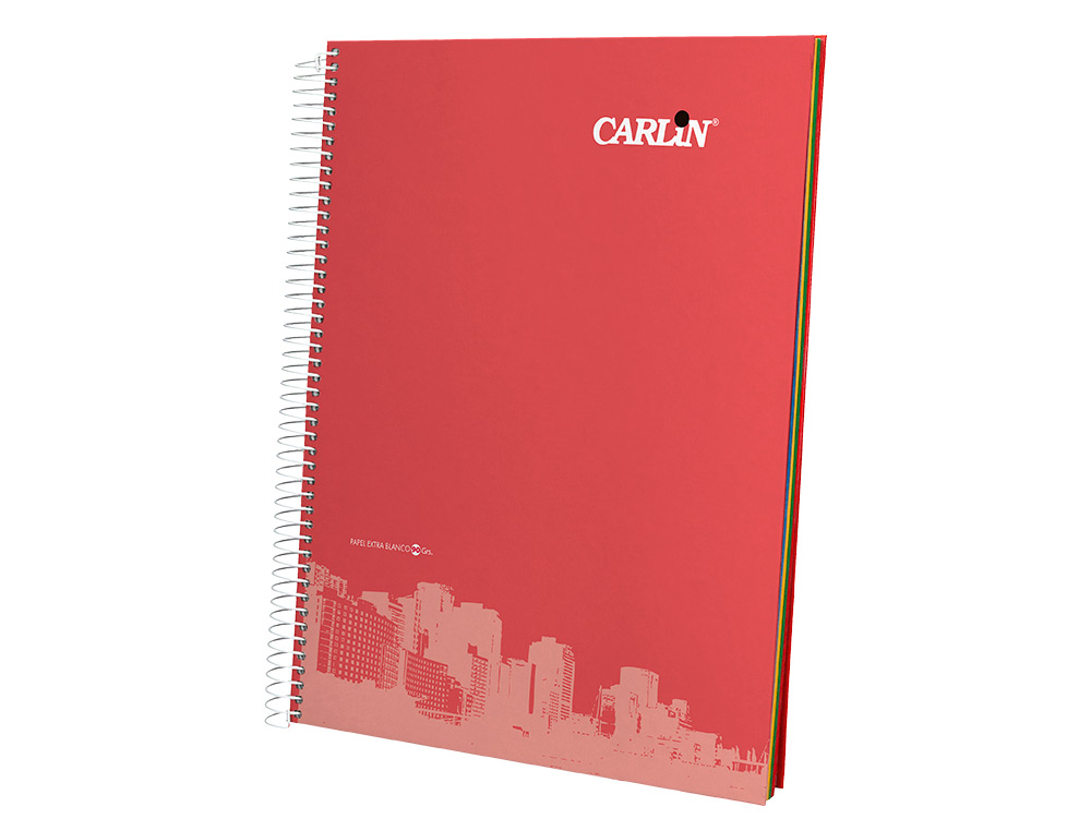 CUADERNO ESPIRAL CARLIN A4 TAPA FORRADA 80H 90GR CUADRO 4MM CON MARGEN 6 COLORES SRTOSREFº 16016