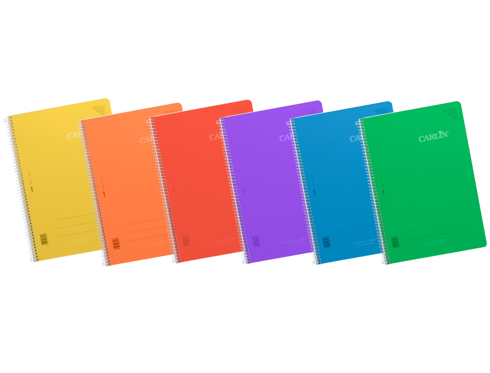 CUADERNO ESPIRAL CARLIN A4 TAPA PLASTICO 80H 90GR CUADRO 4MM CON MARGEN 6 COLORES SURTIDOS REFº 16020
