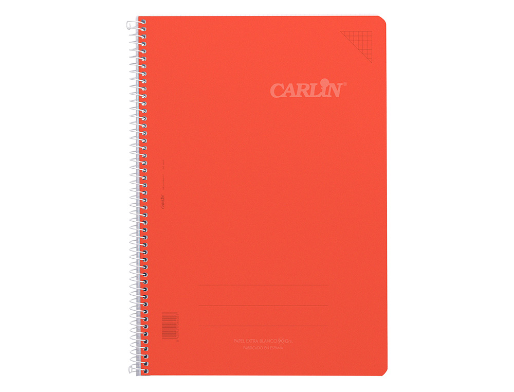 CUADERNO ESPIRAL CARLIN A4 TAPA PLASTICO 80H 90GR CUADRO 4MM CON MARGEN 6 COLORES SURTIDOS REFº 16020