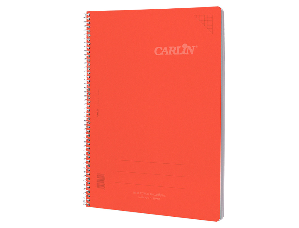 CUADERNO ESPIRAL CARLIN A4 TAPA PLASTICO 80H 90GR CUADRO 4MM CON MARGEN 6 COLORES SURTIDOS REFº 16020