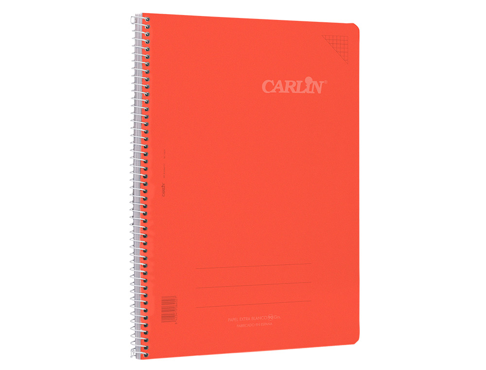 CUADERNO ESPIRAL CARLIN A4 TAPA PLASTICO 80H 90GR CUADRO 4MM CON MARGEN 6 COLORES SURTIDOS REFº 16020