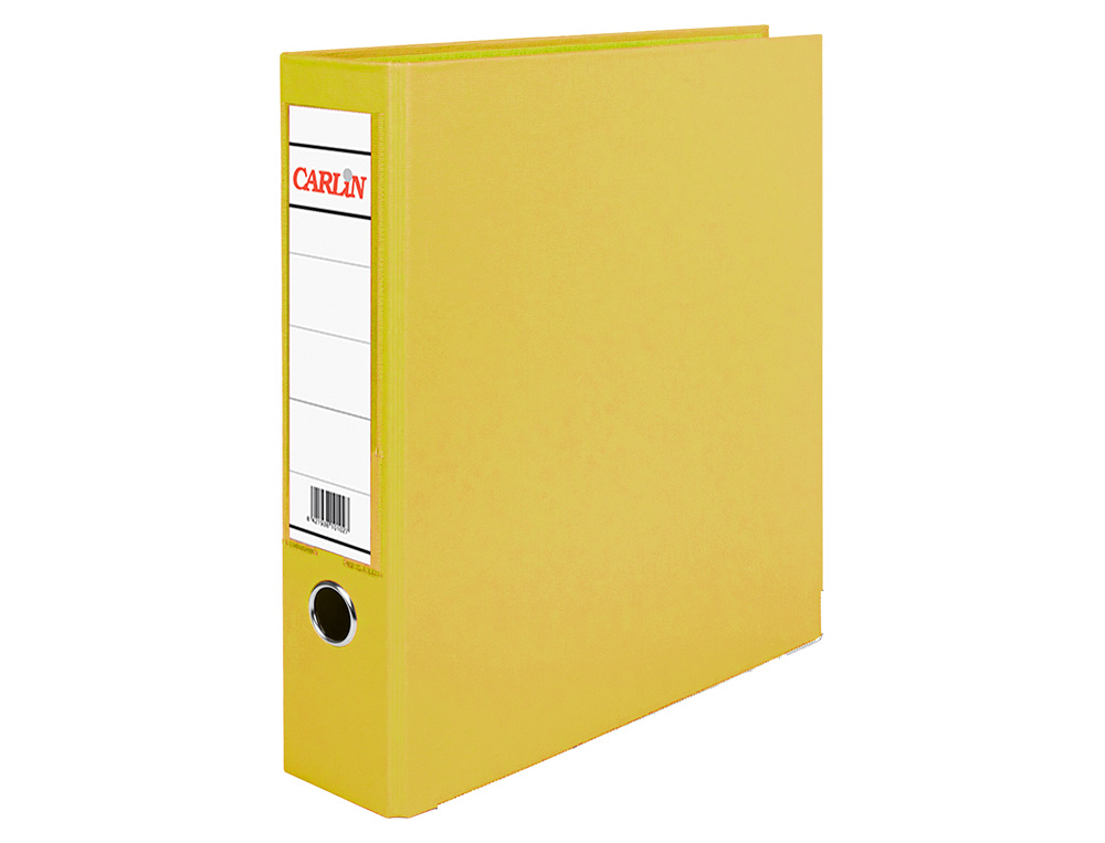 ARCHIVADOR DE PALANCA CARLIN DIN A4 FORRADO POLIPROPILENO CON RADO LOMO ANCHO 75 MM AMARILLO