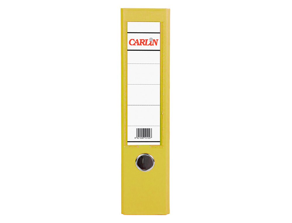ARCHIVADOR DE PALANCA CARLIN DIN A4 FORRADO POLIPROPILENO CON RADO LOMO ANCHO 75 MM AMARILLO