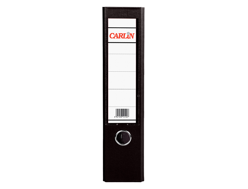 ARCHIVADOR DE PALANCA CARLIN DIN A4 FORRADO POLIPROPILENO CON RADO LOMO ANCHO 75 MM NEGRO