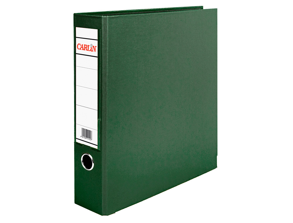ARCHIVADOR DE PALANCA CARLIN FOLIO FORRADO POLIPROPILENO CON RADO LOMO ANCHO 75 MM VERDE