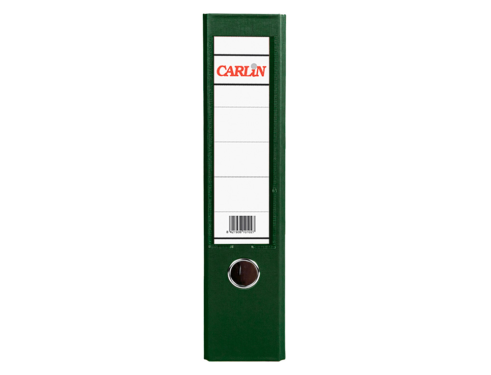 ARCHIVADOR DE PALANCA CARLIN FOLIO FORRADO POLIPROPILENO CON RADO LOMO ANCHO 75 MM VERDE
