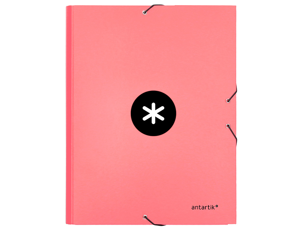 CARPETA ANTARTIK GOMAS TRES SOLAPAS CARTON FORRADO A4 COLOR CORAL