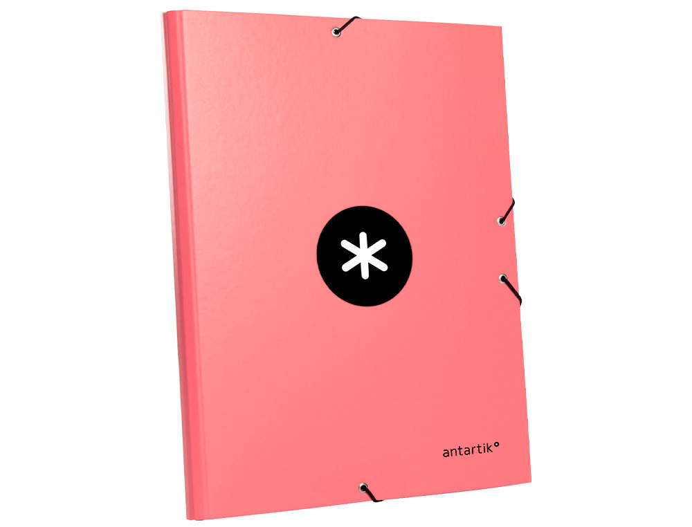 CARPETA ANTARTIK GOMAS TRES SOLAPAS CARTON FORRADO A4 COLOR CORAL