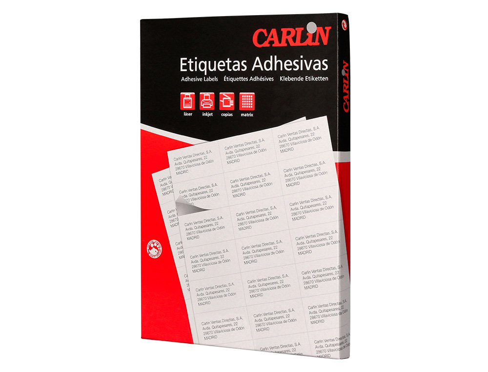 ETIQUETA ADHESIVA CARLIN 105X70 MM FOTOCOPIADORA LASER INK-JET CAJA DE 100 HOJAS DIN A4