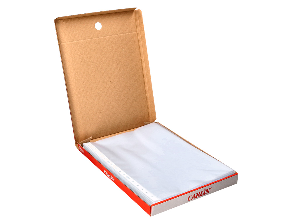 FUNDA MULTITALADRO CARLIN POLIPROPILENO FOLIO RUGOSO EXTRA 16 TALADROS CAJA DE 100 UNIDADES