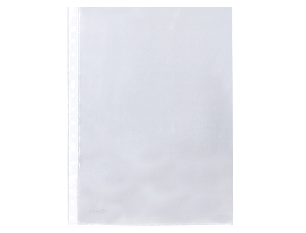 FUNDA MULTITALADRO CARLIN POLIPROPILENO DIN A4 LISO EXTRA 16 TALADROS CAJA DE 100 UNIDADES