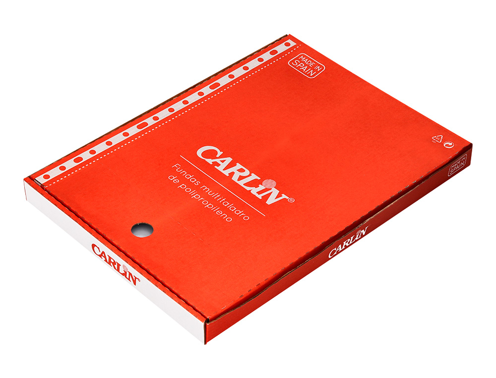 FUNDA MULTITALADRO CARLIN POLIPROPILENO DIN A4 LISO EXTRA 16 TALADROS CAJA DE 100 UNIDADES