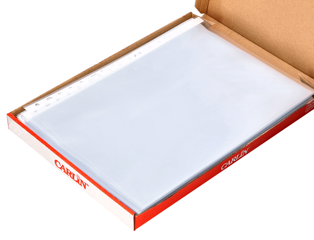 FUNDA MULTITALADRO CARLIN POLIPROPILENO FOLIO LISO EXTRA 16 TALADROS CAJA DE 100 UNIDADES