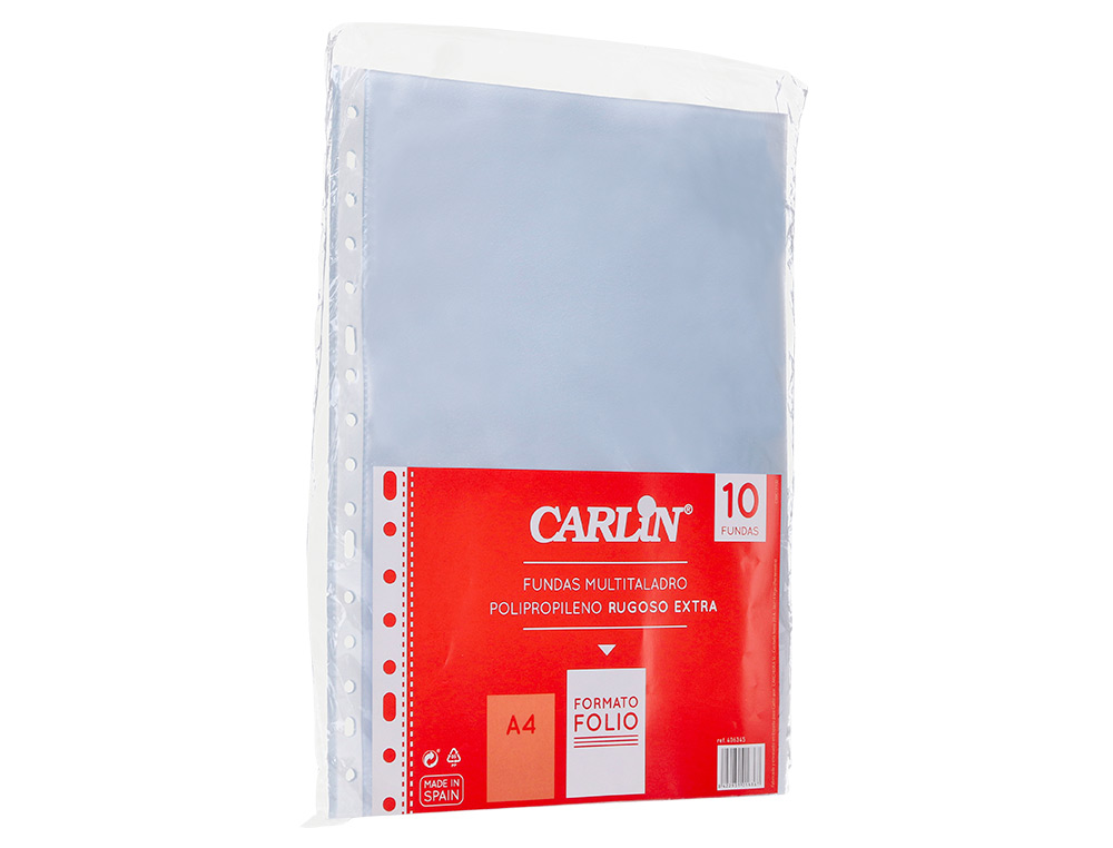 FUNDA MULTITALADRO CARLIN POLIPROPILENO RUGOSO EXTRA FOLIO 16 TALADROS PACK DE 10 UNIDADES