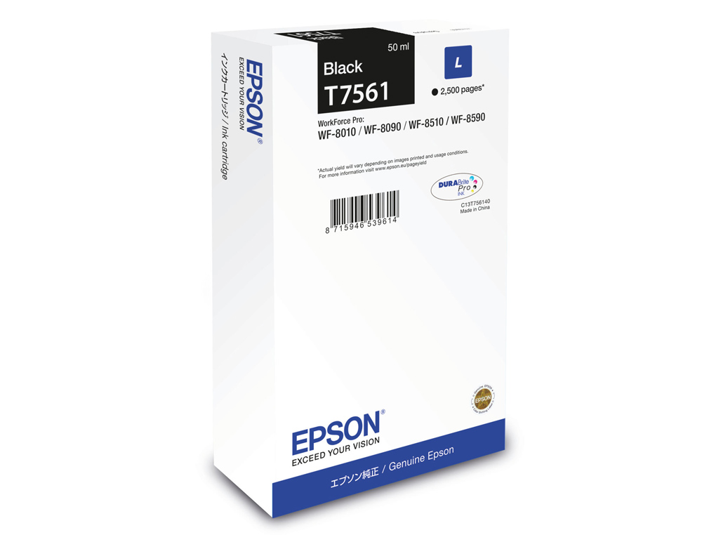 INK-JET EPSON T7561 NEGRO L WF-8010DW / 8090D3TWC / 8510DWF / 8590DWF CAPACIDAD 2500 PAG