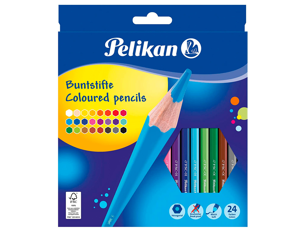 LAPICES DE COLORES PELIKAN HEXAGONALES CAJA DE 24 COLORES SURTIDOS