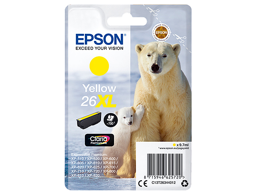 INK-JET EPSON 26XL XP-600 / 605 / 700 / 800 AMARILLO 700 PAG