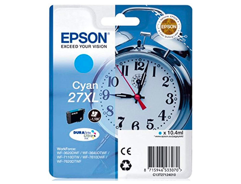 INK-JET EPSON 27XL WF3620 / 7110 / 7610 / 7620 CYAN 1.100 PAG