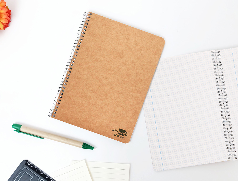 CUADERNO ESPIRAL LIDERPAPEL CUARTO ECOUSE TAPA CARTULINA KRAFT 80H PAPEL RECICLADO 80GR CUADRO 4MM