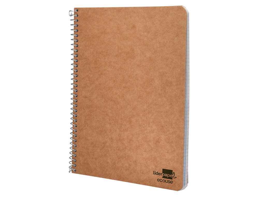 CUADERNO ESPIRAL LIDERPAPEL CUARTO ECOUSE TAPA CARTULINA KRAFT 80H PAPEL RECICLADO 80GR CUADRO 4MM