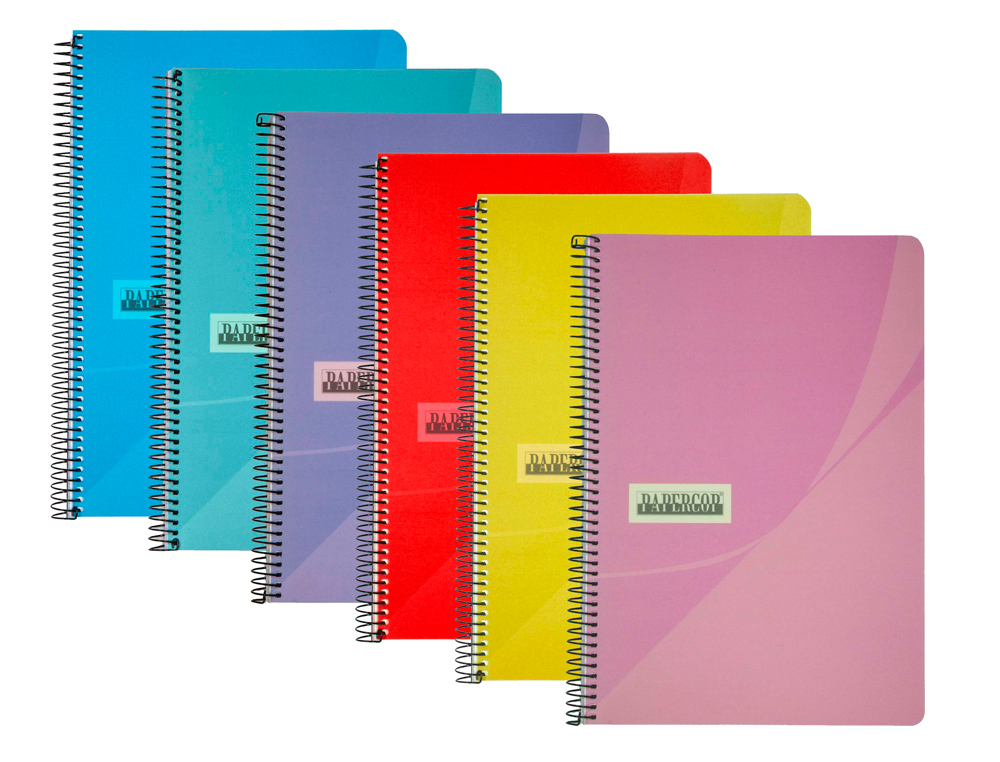 CUADERNO ESPIRAL PAPERCOP FOLIO TAPA EXTRADURA 80 HOJAS PAUTA 5 2,5 MM CON MARGEN 70 GR COLORES SURTIDOS