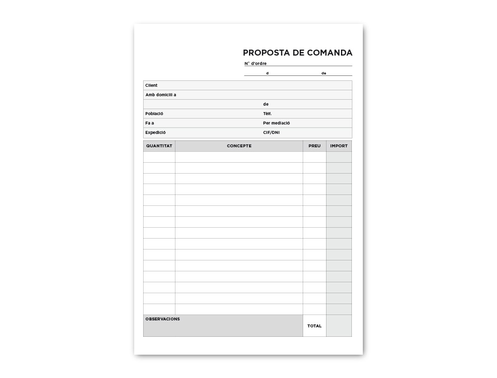 TALONARIO LIDERPAPEL PEDIDOS CUARTO ORIGINAL Y COPIA T222 TEXTO EN CATALAN