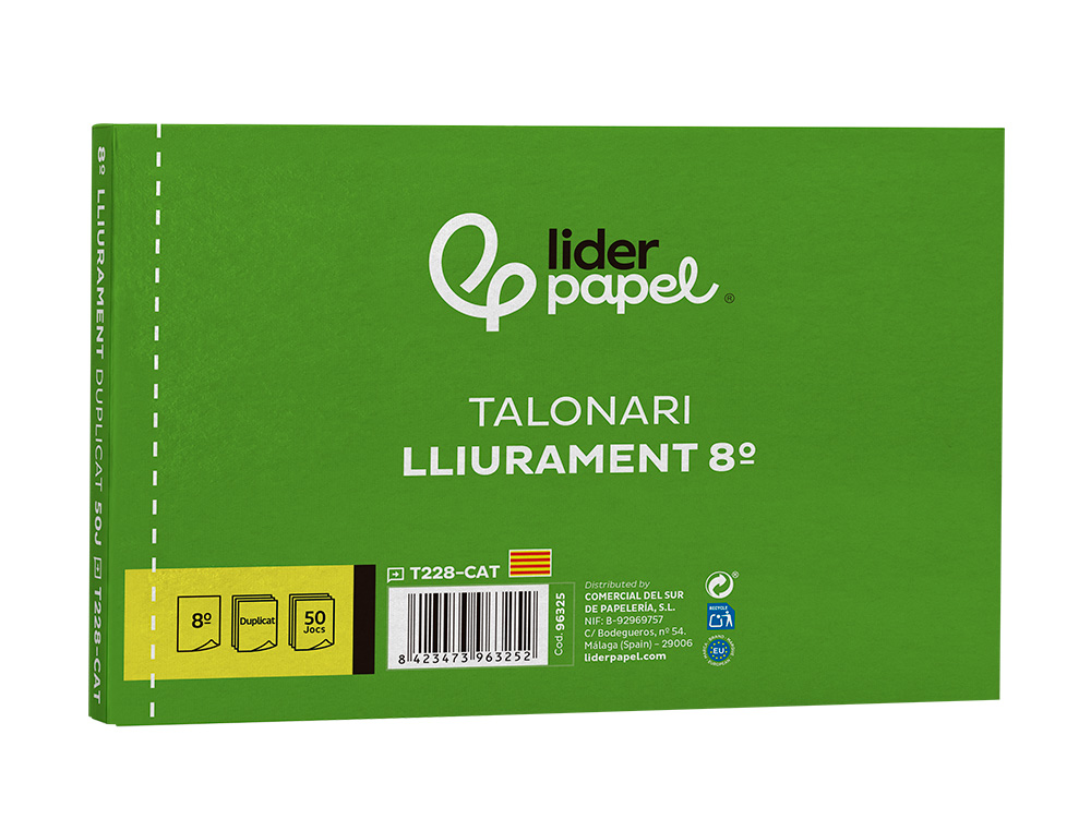 TALONARIO LIDERPAPEL ENTREGAS 8º ORIGINAL Y COPIA T228 APAISADO TEXTO EN CATALAN
