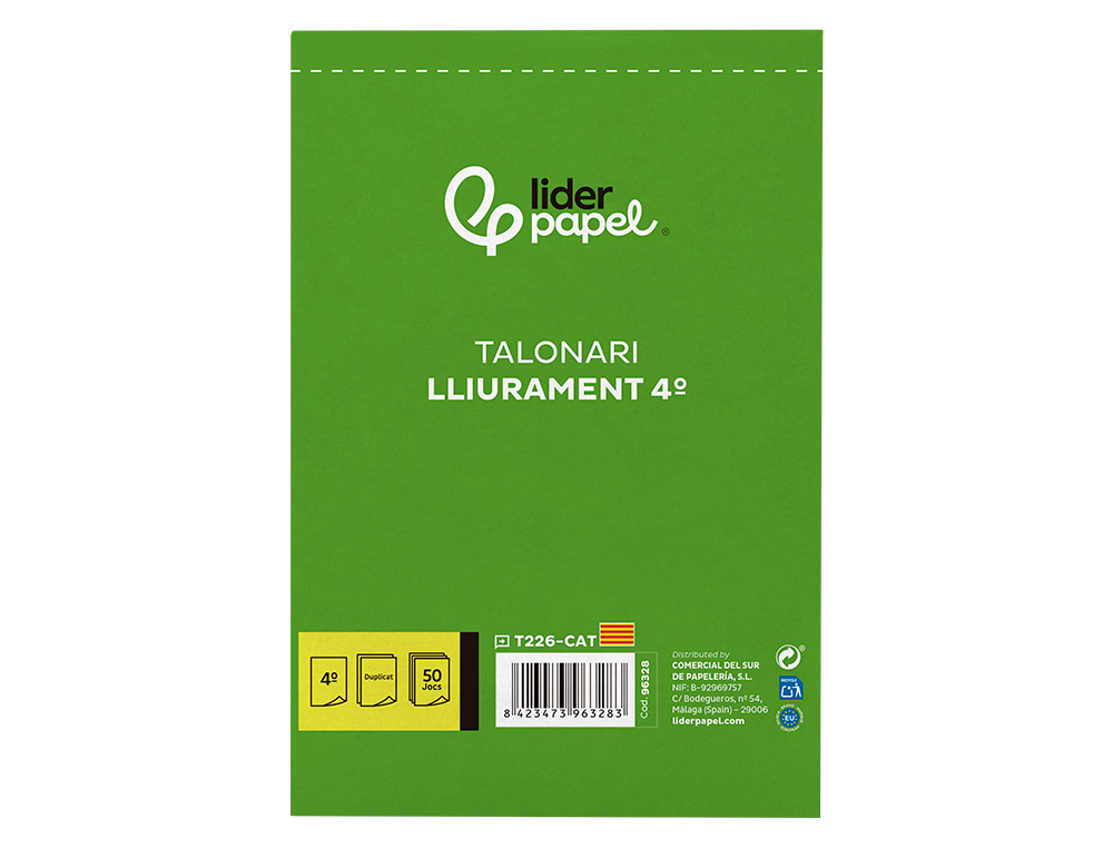 TALONARIO LIDERPAPEL ENTREGAS CUARTO ORIGINAL Y COPIA T226 TEXTO EN CATALAN