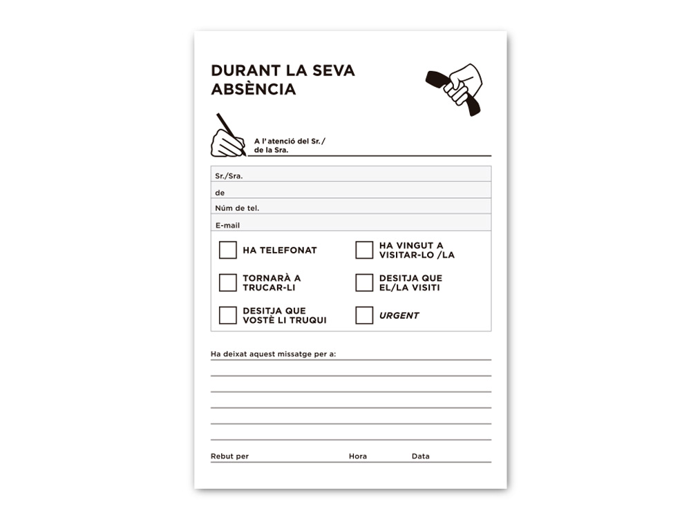 TALONARIO LIDERPAPEL AUSENTES OCTAVO ORIGINAL T103 TEXTO EN CATALAN