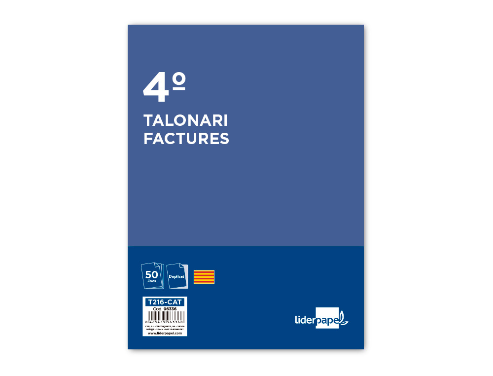 TALONARIO LIDERPAPEL FACTURAS CUARTO ORIGINAL Y COPIA T216 CON I.V.A. TEXTO EN CATALAN