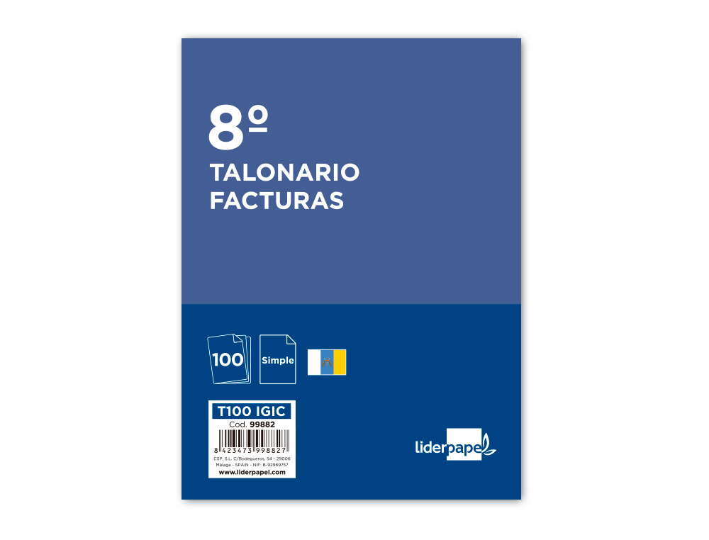 TALONARIO LIDERPAPEL FACTURAS 8º ORIGINAL T100 CON I.G.I.C.