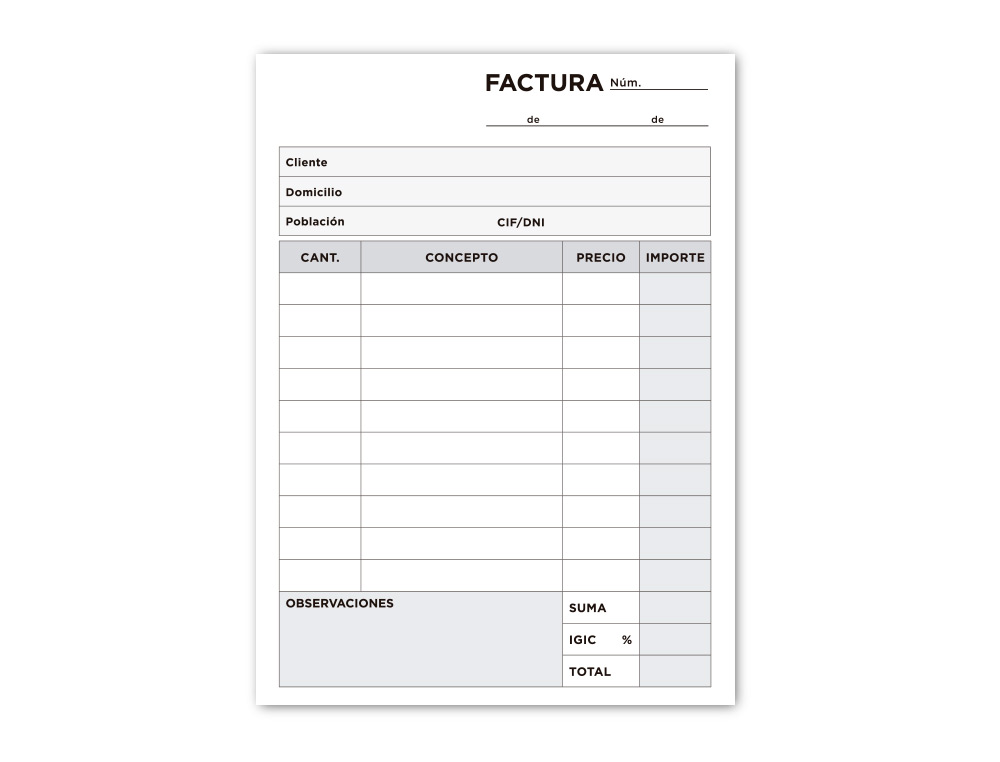 TALONARIO LIDERPAPEL FACTURAS 8º ORIGINAL T100 CON I.G.I.C.