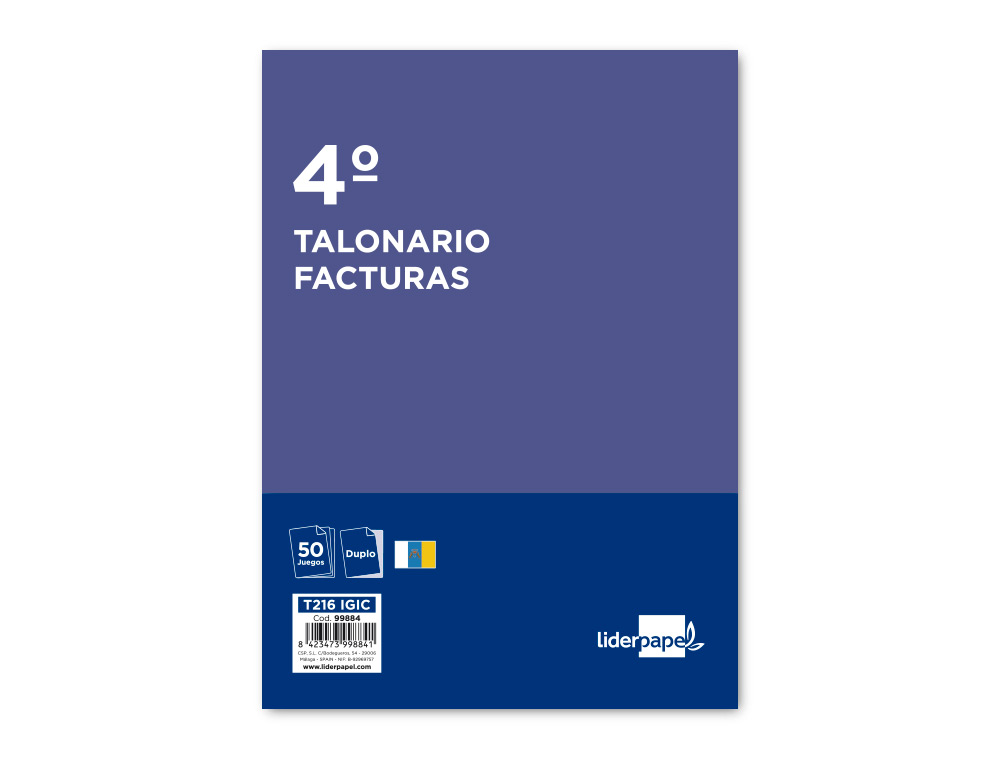 TALONARIO LIDERPAPEL FACTURAS CUARTO ORIGINAL Y COPIA T216 CON I.G.I.C.