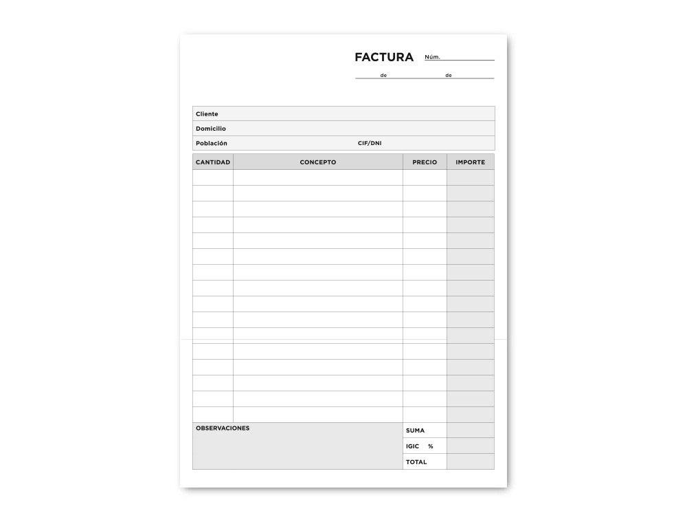 TALONARIO LIDERPAPEL FACTURAS CUARTO ORIGINAL Y COPIA T216 CON I.G.I.C.